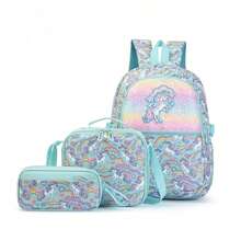 3pcs Unicorn Shiny Glitter Backpack Set, Includes Matching Insulated Lunch Bag And Pencil Case, Perfect For School, Travel And Back To School Season - Multicolor - View 13
