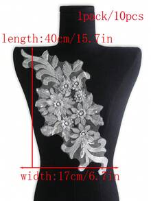 15pcs/Pack Assorted Color Mesh Lace Embroidered Crystal Beaded Handmade Applique, DIY Clothing Accessory, Bridal Dress Decor, Length: 40cm, Width: 17cm - A - View 48