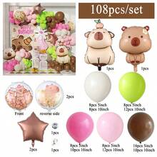 Capybara Birthday Decoration, 108pcs Light Pink, Lime Green And Brown Balloons, Includes Cute Animal Balloons, Capybara Party Favors, Gifts, Gender Reveal Supplies, Birthday Decoration - View 2