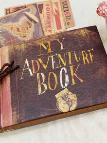1pc 11.4/7.4in 80 Pages Travel Diary Scrapbook Vintage Style Travel Keepsake Vintage Kraft Paper Scrapbook Ring Binder Photo Album DIY Anniversary Wedding Travel Record Friends Birthday Gift Valentine's Day Halloween Christmas New Year Gift - Alphabet Adventure Scrapbook Album - View 7