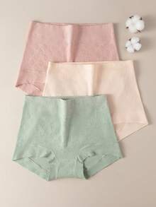 5pcs Women's High Waist Seamless Panties, Embossed Jacquard Breathable Pure Cotton Crotch, Medium Stretch Non-Rolling Anti-Exposure Triangle Panties - Multicolor - View 2