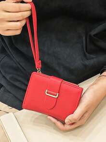 MINGYOU Cartera de mano corta suave, elegante, exquisita y linda con cremallera para monedas - Rojo - Ver 2