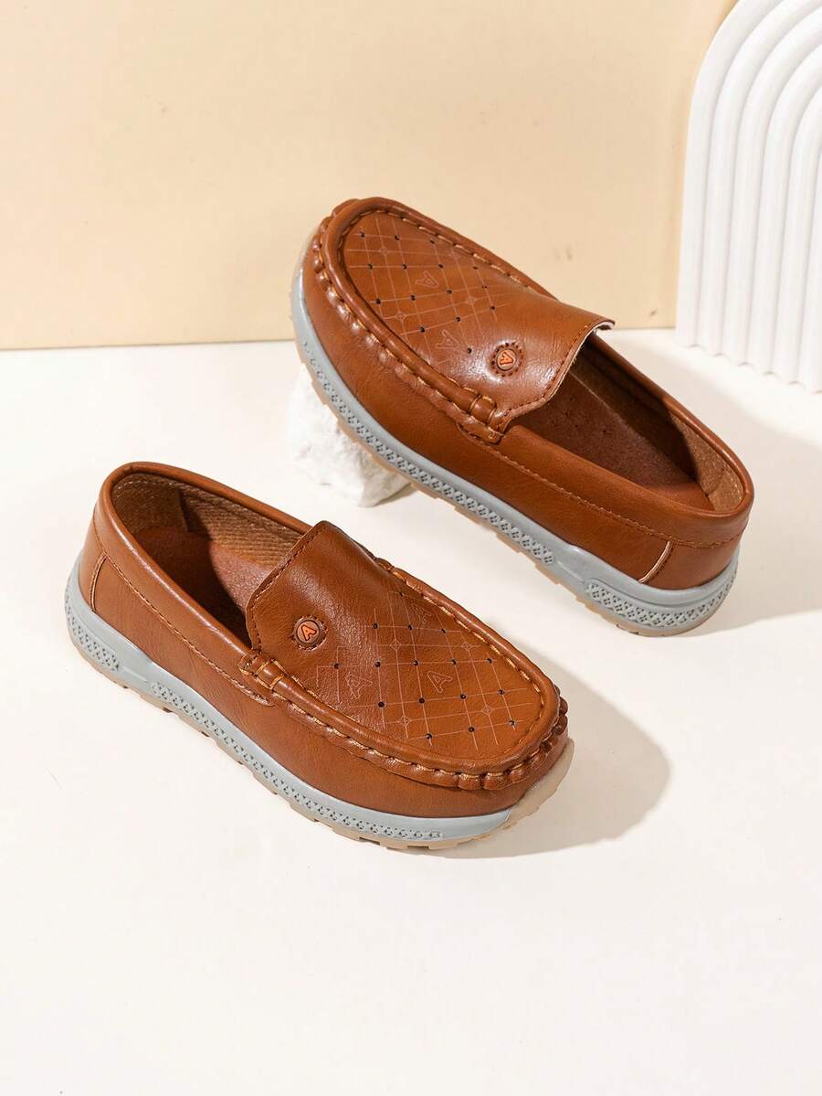 1 Pair Kids Brown Slip On Penny Loafers, Fashion Design Style All Season Daily Boys Girls Footwear - Brown - View 1