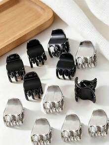 12件組合金迷你抓夾，送給媽媽、朋友、老師的禮物，節日禮品，適合女性日常配戴 - 彩色 - 查看 1