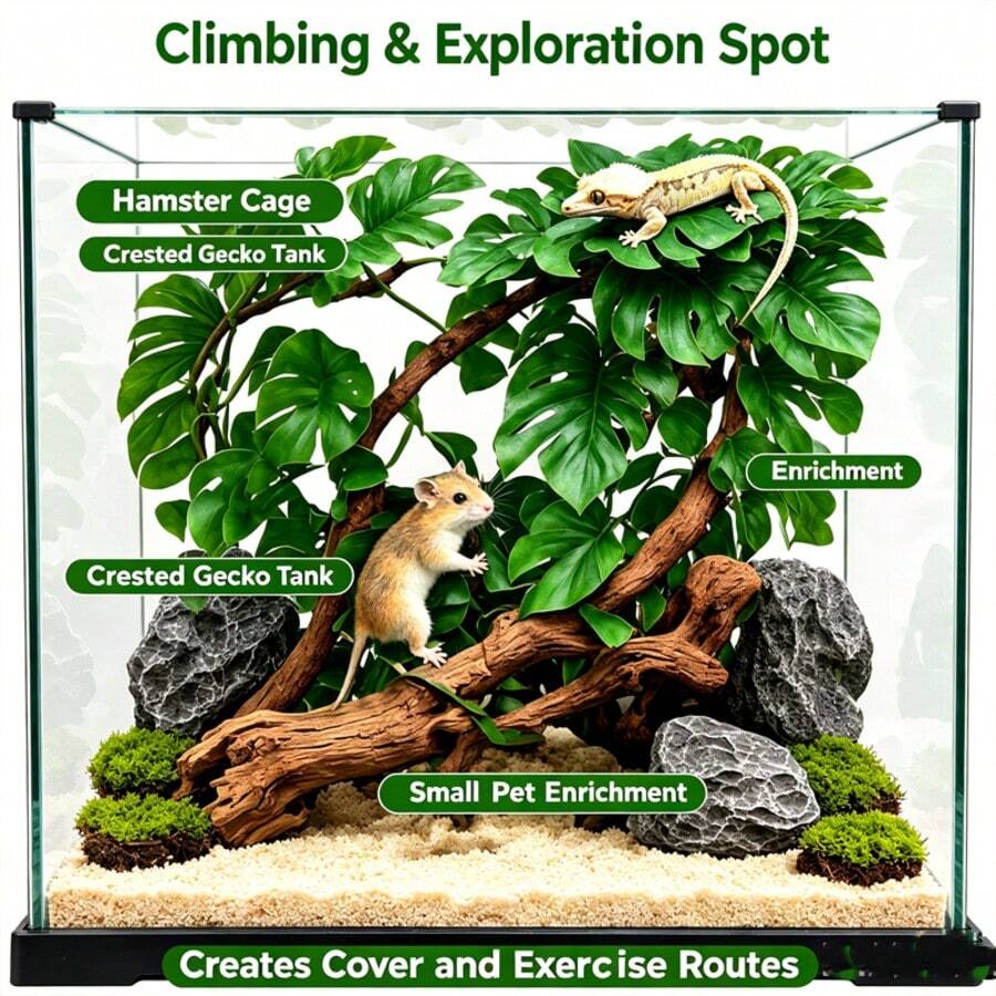 Artificial Tropical Rainforest Plants For Reptiles, Pet Reptile Terrarium Plants Decoration, Suction Cup Installation, Glass Container Reptile Plants Decoration, Pet Reptile Habitat Plants, Lizard, Crested Gecko, Bearded Dragon, Snake, Horned Frog, Snail, Insect Terrarium Decoration - View 1