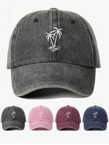 1pc Coconut Embroidered Unisex Baseball Cap Trucker Hat, Vintage Washed Style, Y2K Outdoor Sun Protection Adjustable Travel Vacation Gift, Perfect For Halloween, Back To School, Student School Season, Christmas, Mother's Day, Father's Day, Wedding, Bachelor Party, Carnival - Grey - View 2