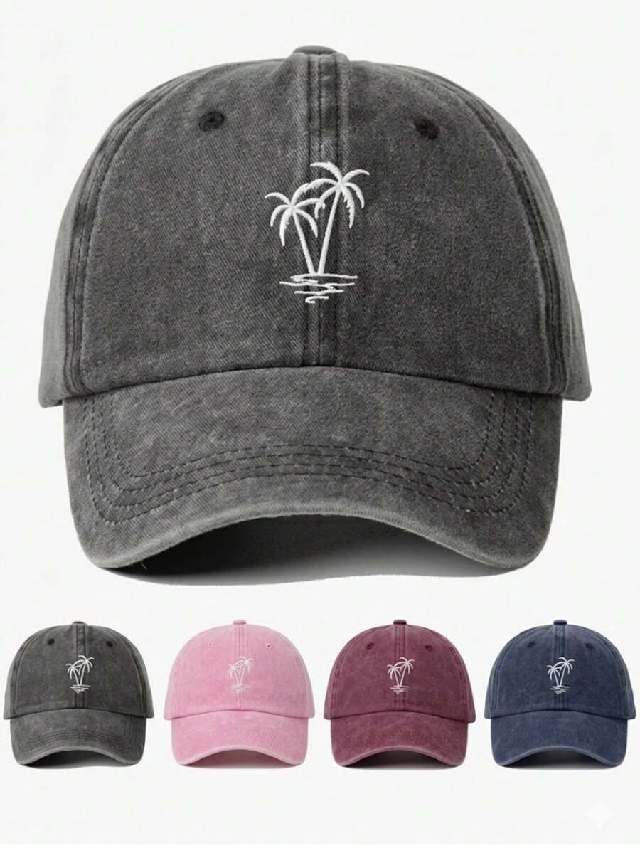 1pc Coconut Embroidered Unisex Baseball Cap Trucker Hat, Vintage Washed Style, Y2K Outdoor Sun Protection Adjustable Travel Vacation Gift, Perfect For Halloween, Back To School, Student School Season, Christmas, Mother's Day, Father's Day, Wedding, Bachelor Party, Carnival