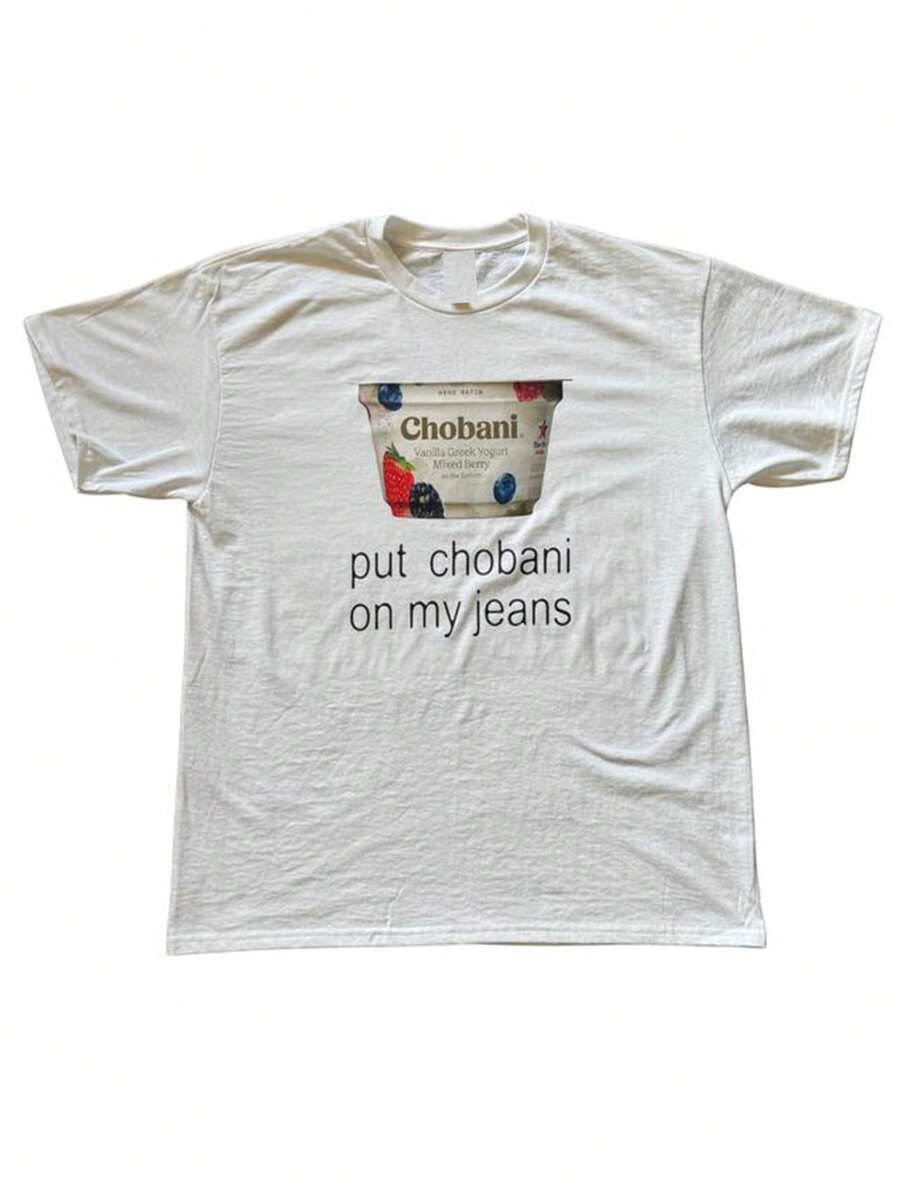 Funny "Put Chobani On My Jeans" Cotton T-Shirt – 100% Cotton Lightweight 6 OZ Oversized Gym Shirt &Amp; Comfortable Workout Top – Uni Casual Soft Tee - White - View 1