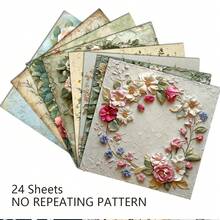 24 lembar kertas scrapbook/jurnal vintage estetika bunga lembut ukuran 6*6 inci, dengan pola tepi bunga yang cocok untuk kolase, origami, dan bahan jurnal, kertas DIY, scrapbook buatan tangan, bullet journal, kartu ucapan, dan pembungkus kado. - Square - View 5