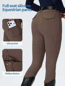 ROYALS MATTINI Ladies' Professional Equestrian Riding Pants, Solid Color, Full Seat Silicone Anti-Slip, Slim Fit, Butt-Lifting, Dual Pockets, No Belt Sports Fall - Coffee Brown - View 1