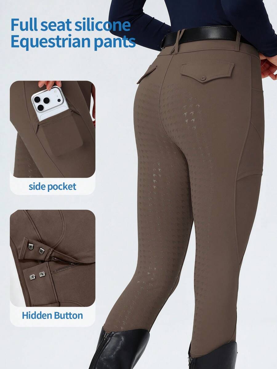 ROYALS MATTINI Ladies' Professional Equestrian Riding Pants, Solid Color, Full Seat Silicone Anti-Slip, Slim Fit, Butt-Lifting, Dual Pockets, No Belt Sports Fall - Coffee Brown - View 1