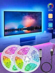 LED Light Strip, 3-Button Control USB Power Bar, With Adhesive Backing, Easy Installation, Suitable For TV Background, Cabinet, Wine Rack Lighting, Game Room And Christmas Party Decoration - RGB LED Strip Light - View 2