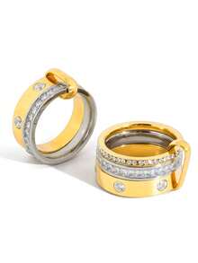 Uself 2pcs/1pc Luxury 18k Gold & Silver Two-Tone Stainless Steel Rings, Women's Waterproof Design Statement Rings, Stackable Jewelry, Gift For Her - Multicolor - View 9