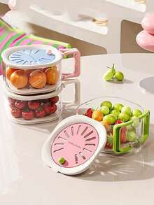 2-In-1 Double Layer Colander With Foldable Handle, Fruit Strainer Container, Multi-Functional Food Filter Basket, Refrigerator Fresh-Keeping Basket, Thickened Fruit Tray, Suitable For Kitchen, Refrigerator, Camping And Picnic - Multicolor - View 4