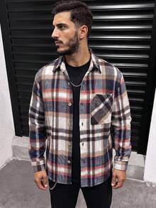 Men's Spring/Autumn Brushed Plaid Casual Fashion Design Loose Long Sleeve Shirt Jacket - Multicolor - View 5