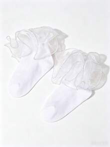 1 Pair Girls' Ruffle Trim Short Socks, Princess Dance Short Socks, White Socks - Multicolor - View 2