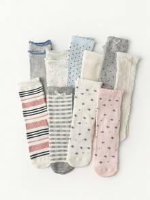 1/10 Pairs Multi-Color All-Season Moisture-Wicking Soft Skin-Friendly Breathable Odor-Resistant Ballet Lace Mid-Calf Socks - Multicolor - View 5