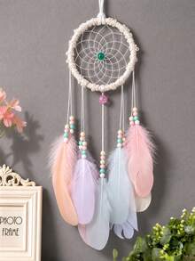 1pc Handmade Macaron Color Dream Catcher Hanging Decor, Bohemian Style Feather Dream Catcher Decoration, Suitable For Bedroom, Nursery, Children's Room And Home Decor - Yu Linghua - View 3