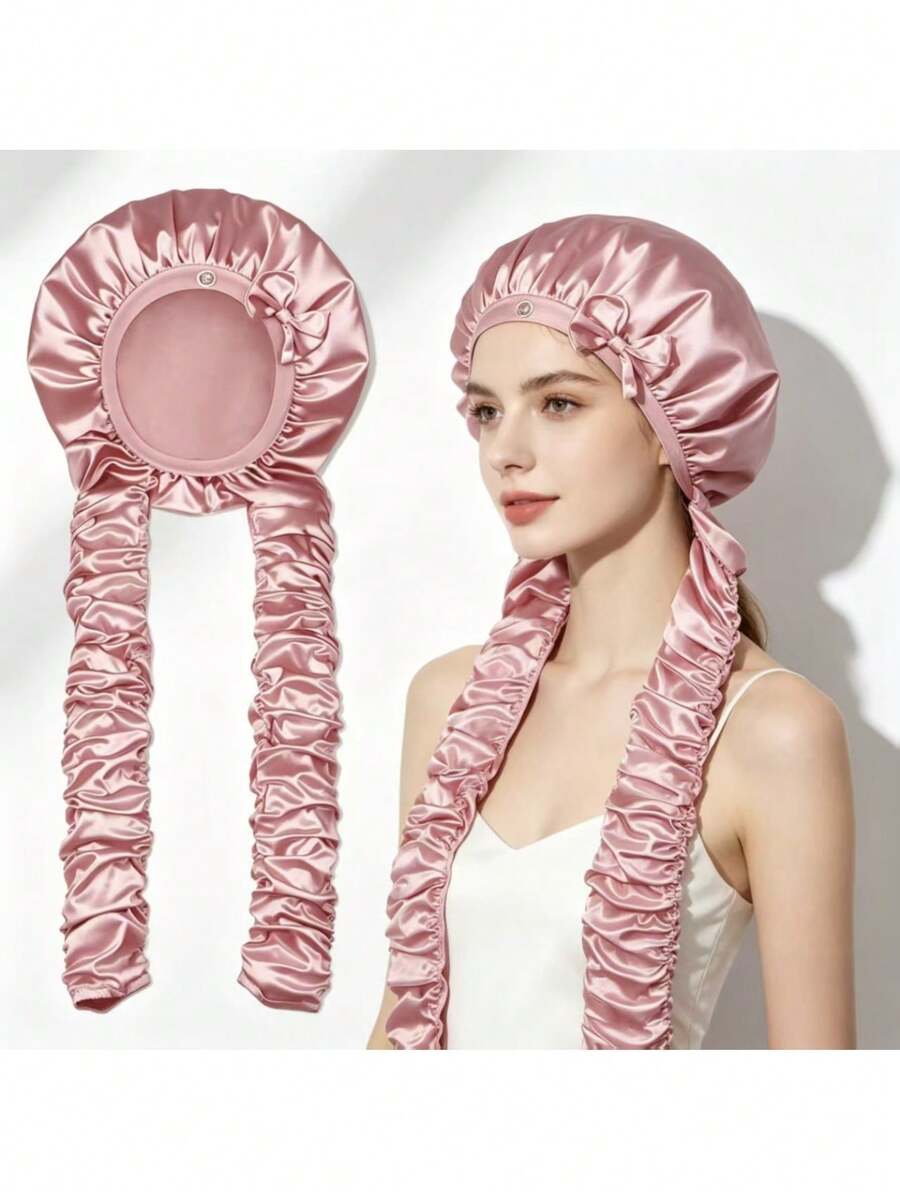 1Pc Satin Heatless Curving Wide Brim Sleeping Cap Long Hair Braid Styling Hat For Overnight Hair Wave - Multicolor - View 1