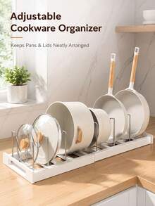 Telescopic Shelf, Pot, Bowl, And Utensil Organizing Rack, Anti-Punching Design,  Expandable Kitchen Organizing Rack With Partition, Space Free Adjustment, Can Adapt To Different Types Of POTS And Pans, Kitchenware,Kitchen Orangizer - A - View 11