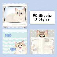90pcs Cute Cat Pattern Sticky Notes, Aesthetic Blank Memo Pads, Suitable For Students Scrapbooking Diary Daily Notes, Stationery Office Supplies School Supplies Back To School - Multicolor - View 7