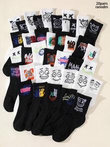 20 Pairs Graffiti Fashion Streetwear Sports & Skateboard Elastic Knee High Socks For Teenagers - Multicolor - View 6