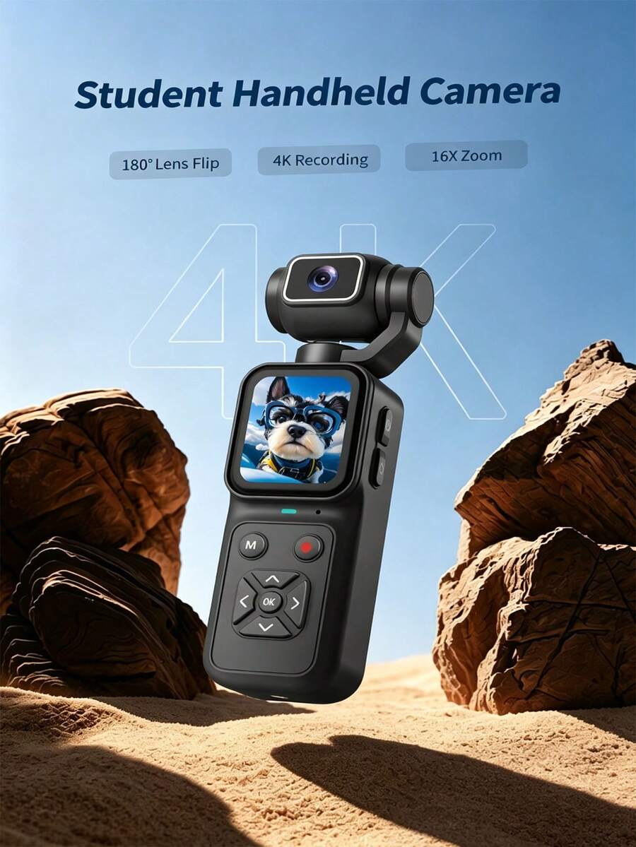 4K Pocket Handheld Camera, 180° Flip Lens, 16x Digital Zoom Portable Digital Camera With Multiple Filters, Suitable For Students Outdoor Vlog Shooting - View 1