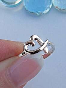 1pc Vintage Minimalist Heart-Shaped Promise Ring - Romantic Copper Ring For Women, Suitable For Valentine's Day And Daily Wear - Silver - View 11