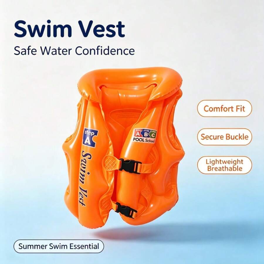 Adult Thickened PVC Inflatable Swim Ring Life Vest Anti-Flip Adjustable Buoyancy Vest Pool Water Play Equipment Beginner Buckle - Orange-red Life Jacket - View 1