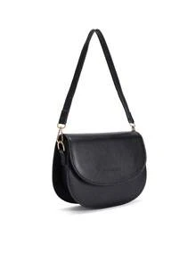 Okurime. Letter Pattern Saddle Bag, Fashionable Solid Color Crossbody Bag, Women's Small Flap Wallet - Black - View 4