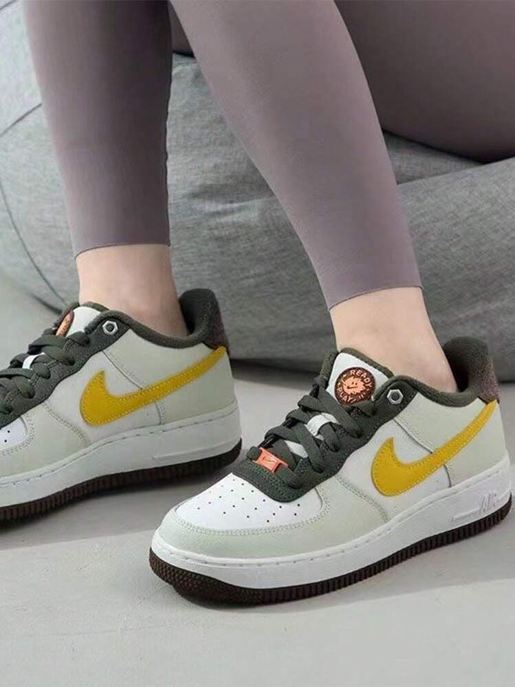 Nike Air Force 1 Leather Comfortable Daily GS Low-Top Sneakers Unisex Mustard Yellow - Mustard Yellow - View 1