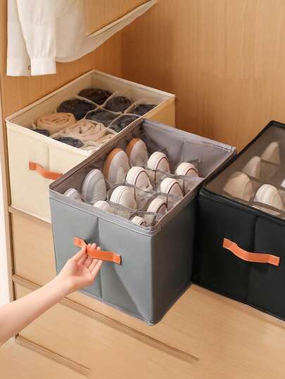 OBOVAY Foldable Under-Bed Shoe Storage Box, Heavy Duty Washable Oxford Fabric Dust-Proof Container With Transparent Window, Sturdy Handle, Zipper Design, Sock Storage Mesh Bag, Suitable For Sneakers, High Heels, Closet, Space-Saving, College Dorm, Spring Cleaning, Clothing Organization, Home Essential