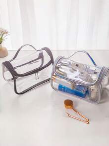 Tas Kosmetik Tahan Air Kapasitas Besar dengan Resleting dan Pegangan - Tas Perlengkapan Mandi Perjalanan PVC Transparan, Tas Penyimpanan, Tas Kosmetik Mini, Perlengkapan Perjalanan Penting - MultiWarna - View 6