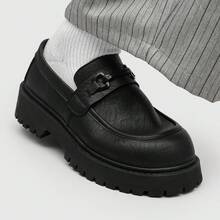 Sapatos Derby Slip-On Masculinos com Sola Grossa e Bico Largo, Sapatos Sociais Casual Business de Nicho High Street, Sapatos Casuais Masculinos Antiderrapantes e Resistentes ao Desgaste, Mocassins Retrô de Cor Sólida, Adequados para Casual, Negócios, Festa, Casamento, Cerimônia de Formatura, Todas as Estações - Preto - Visão 8