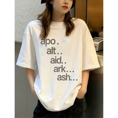 レディースファッション 春夏用 ゆったりラウンドネック半袖おもしろtシャツプリントTシャツ