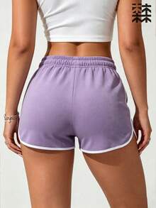 mulinsen Women's Athletic Shorts, Elastic Drawstring Patchwork Hem, Quick-Dry Running Shorts, Suitable For Fitness Training And Daily Jogging - Mauve Purple - View 5