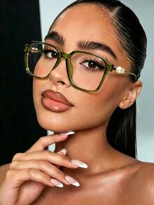 New Retro Literary Square Frame Pearl Glasses High Quality Women's Men's Casual Minimalist Versatile Personalized Workplace Commute Suitable For Daily Wear Fashion Eyewear - Multicolor - View 1