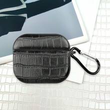 Compatible For AirPods 4 Pro 3 1/2/3 Black Crocodile Pattern Oval Leather Strap With Hook - Black - View 9