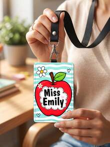 1pc Custom Teacher Name ID Card Cover,Pencil Apple Crayon Pattern ,Teacher Appreciation Gift,Back To School,Work Name Tag,School Supplies,Trip Tag - Multicolor - View 5