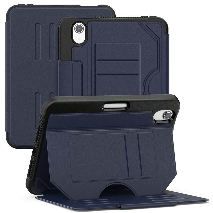 適用於 iPad Mini 7 2024 A17 Pro A2993 A2995 A2996 與 iPad Mini 6 2021 A2567 A2568 A2569 的平板保護殼,附筆槽,PU 皮革支架保護套 - 藏蓝色 - 查看 1