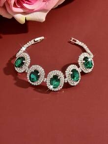 Luxury Vintage Heavy-Embellished Elegant Evening Bracelet, Suitable For Weddings, Banquets, Balls And Holiday Gifts - B9051 Green-hB - View 5