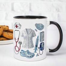 護理人員必備拼貼印花咖啡杯，全套醫療工具護士制服聽診器陶瓷杯，給護理人員與護理畢業生的感人感謝禮物，11oz 瓷製馬克杯適用熱飲冷飲 - 彩色 - 查看 14