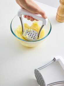 1pc Potato Masher, Manual Potato Squeezer With Wavy Pattern, Kitchen Gadget For Mashing Potatoes,Vegetable Fruit Tools,Kitchen Items,Cutter,Food,Salad,Decor,Storage,Party,Birthday. - White - View 2