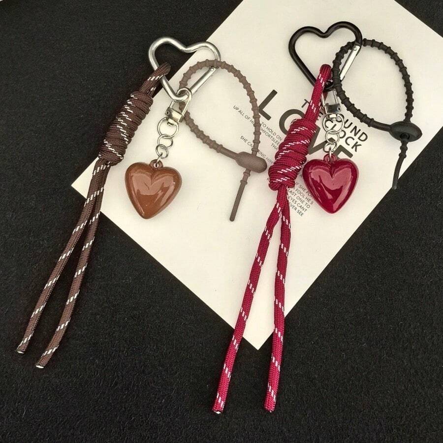 Multifunctional Keychain M Series Heart-Shaped Bag Charm, Ins Style Macrame Braided Rope Pendant, Women's Handbag Accessory