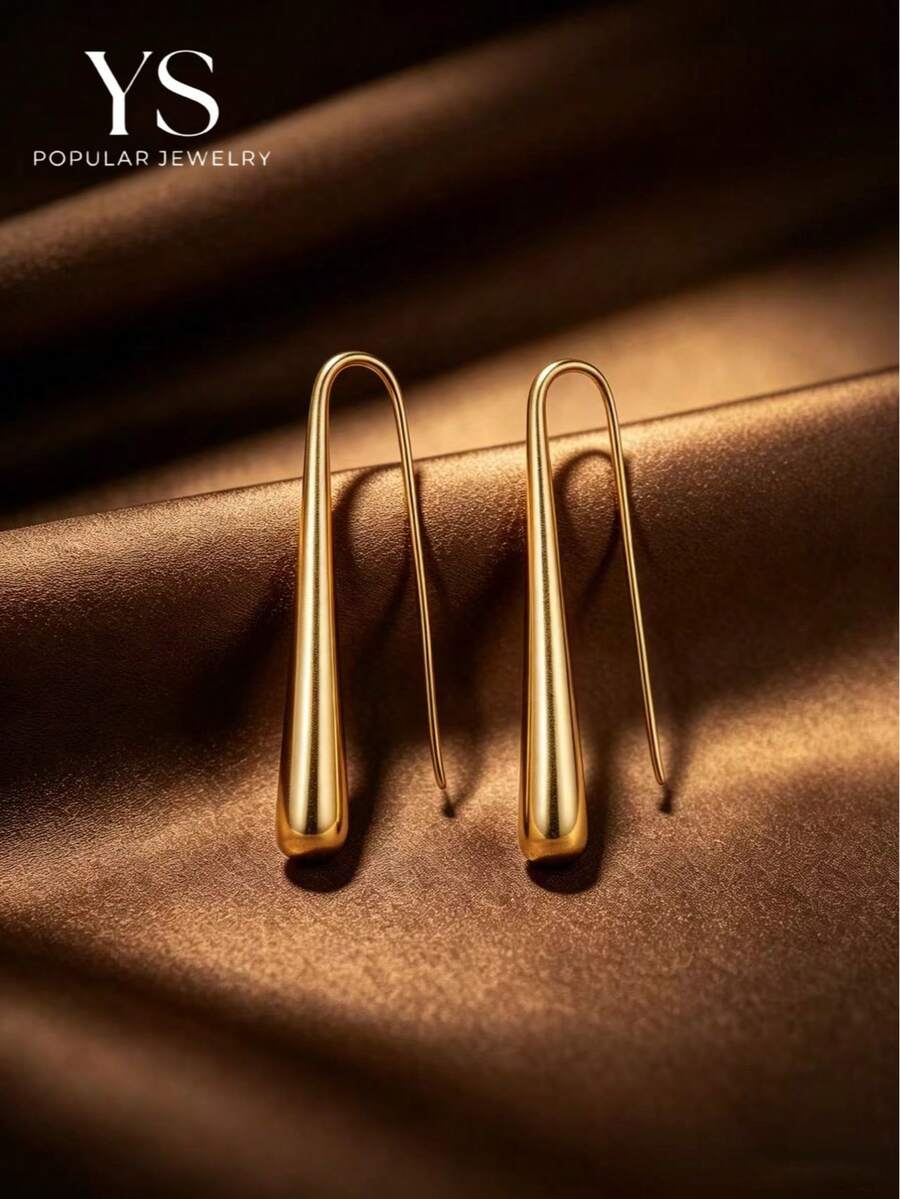 1 Pair Minimalist Long Liquid Water Drop Earrings Ear Hooks Women European American Niche Design Neutral Cold Style Middle Eastern Jewelry