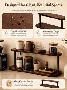 2-Tier Vintage Wooden Desktop Storage Rack, Vertical Shelf, Painted Material, Retro Texture, Durable Wooden Material, Space-Saving Design, Suitable For Coffee Station Cup And Coffee Bean Placement, Kitchen Condiment Bottle Organization, Cosmetic Countertop Organization, Living Room Desktop Accessory Organization, Multi-Functional Room Decor, Bedroom Decor, Shelf, Rack - View 5