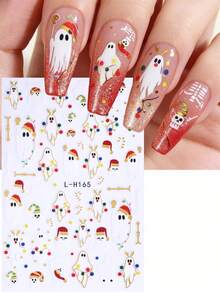 3D Metallic Cartoon Halloween Nail Stickers 2pcs Cute White Ghost Antler Colorful Lights Santa Hat Skull Design DIY Y2K Holographic Halloween Christmas Autumn Winter Salon Decal Slider Nail Decoration Nail Supplies - Multicolor - View 4