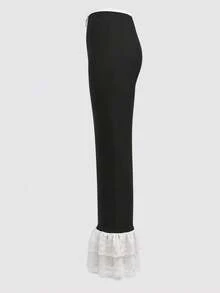 Women's Lace Patchwork Casual Versatile Daily Wear Long Pants - Black - View 8