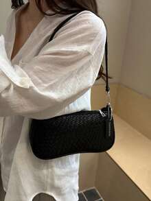 女款單肩腋下包，鱷魚壓紋PU皮革，拉鍊吊飾設計，休閒日常通勤，春夏款（不含禮品袋） - 黑色 - 查看 6