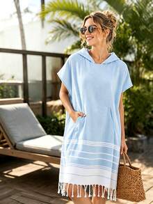 Peignoir une pièce pour femmes, robe de chambre ample, tenue décontractée, serviette de plage à capuche, châle de plage multifonctionnel, peignoir et enveloppe de surf anti-sable, parfait pour la natation, la douche, les vacances et le surf. Très absorbant, toucher doux, essentiel pour la natation, les voyages, la plage, la rentrée scolaire et l'été, 1 pièce incontournable de l'automne. - Multicolore - Voir 10